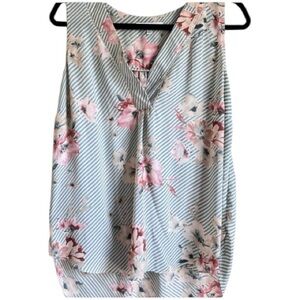Rose & Olive Floral Striped Sleeveless Top sz L